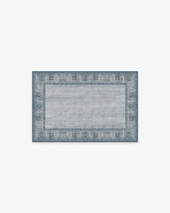 Vintage Daisy Bordered Blue Flatwoven Rug