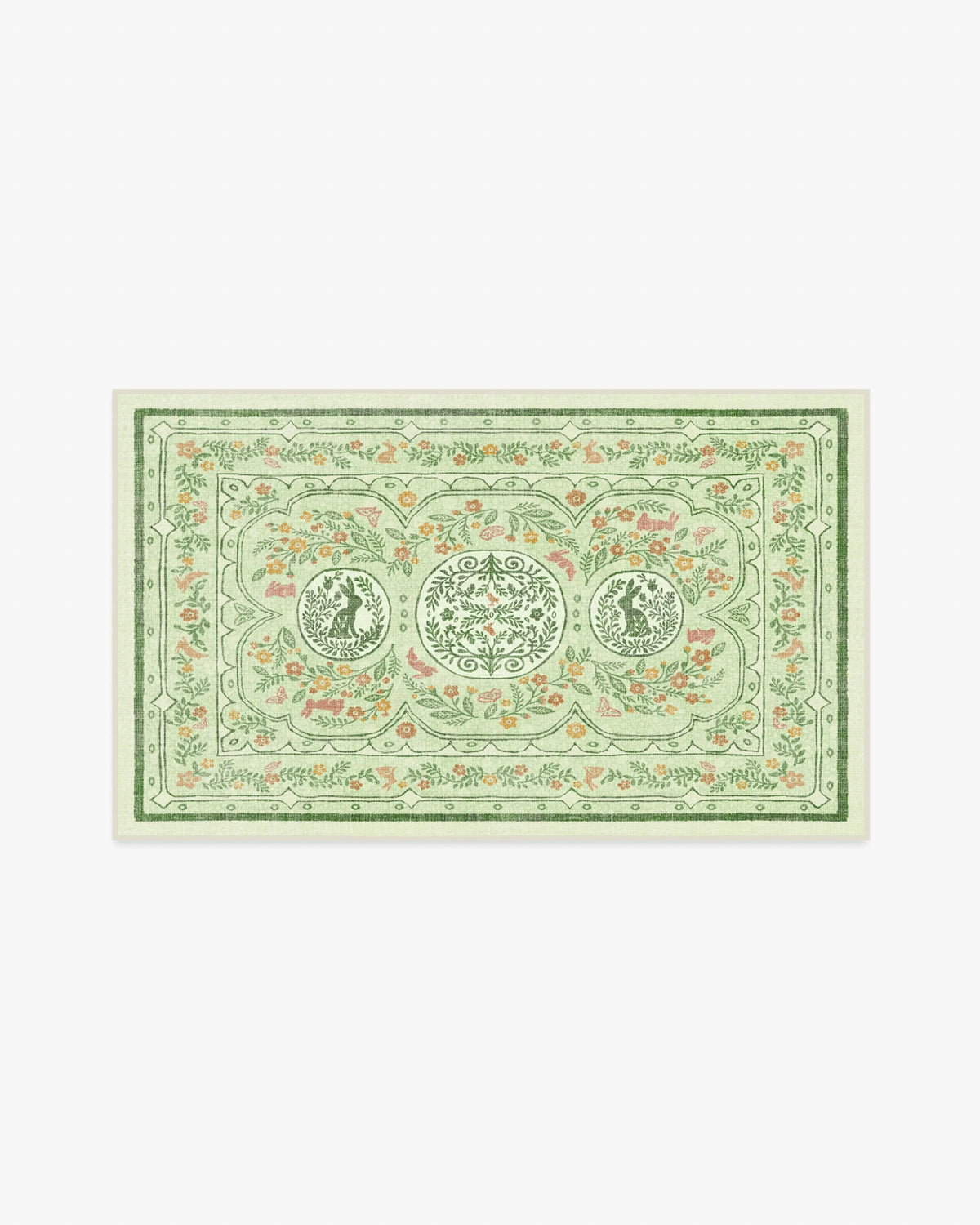 Twin Bunny Border Green Rug
