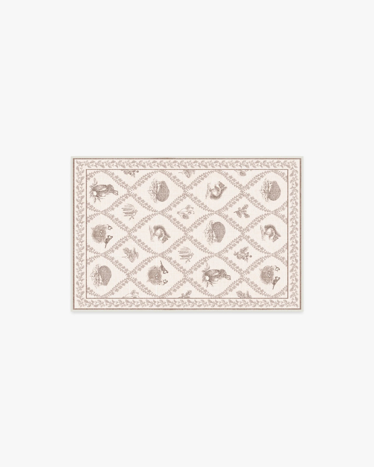 Squirrel & Hedgehog Fawn Rug by Sanderson