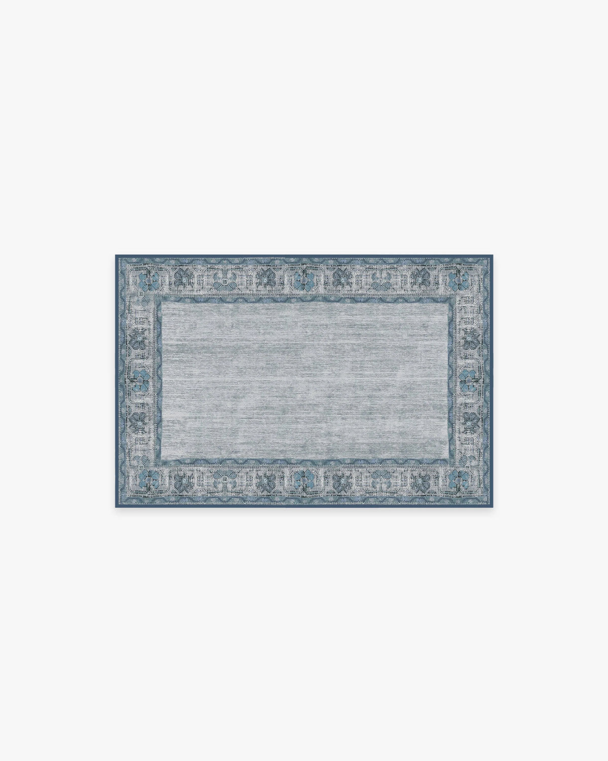 Vintage Daisy Bordered Blue Rug