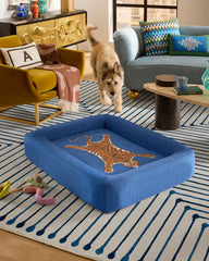 Tiger Blue Woven Bolster Pet Bed by Jonathan Adler