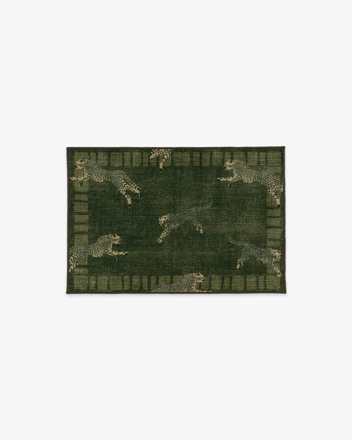 Leaping Cheetah Olive Green Rug by Scalamandré