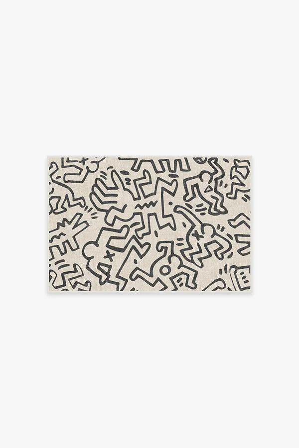 Block Party Black & Ivory Flatwoven Rug by Keith Haring